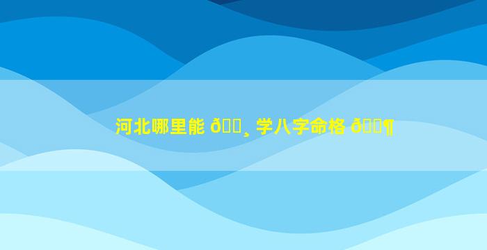 河北哪里能 🕸 学八字命格 🐶